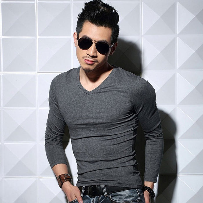 Men's Casual Solid V-Neck T-Shirt