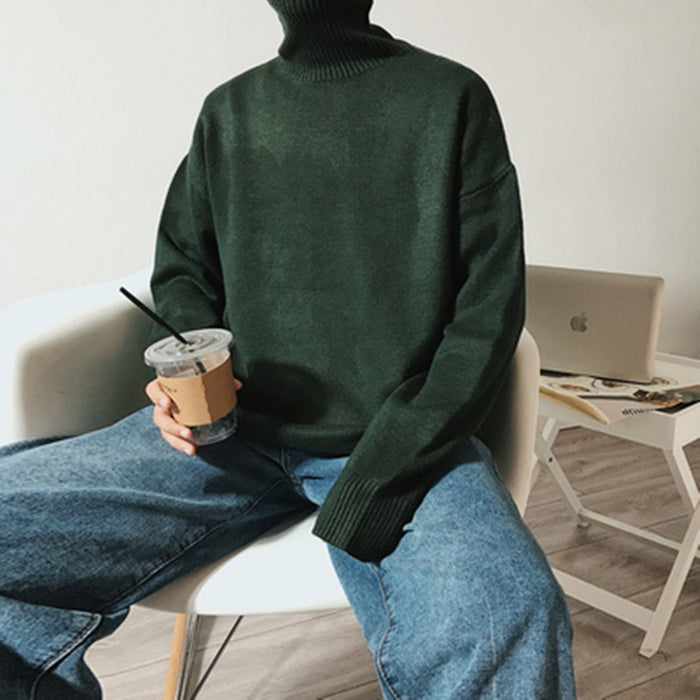 Men's Solid Loose Knitted Pullover Sweater