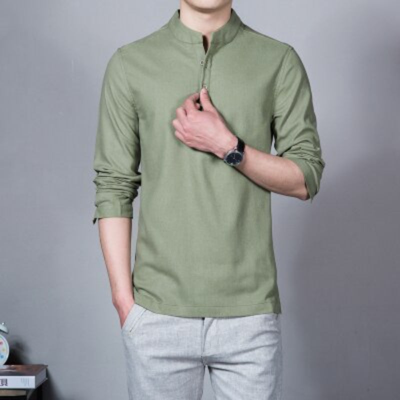 Men's Solid Stand Collar Long Sleeved T-Shirts