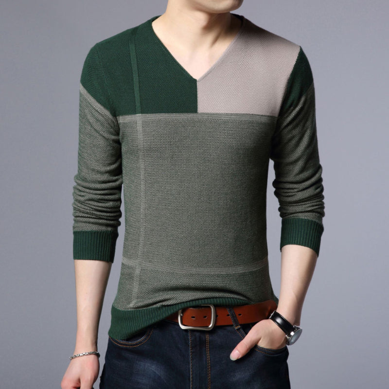 Men's Full Sleeve Patchwork Pullover Sweater