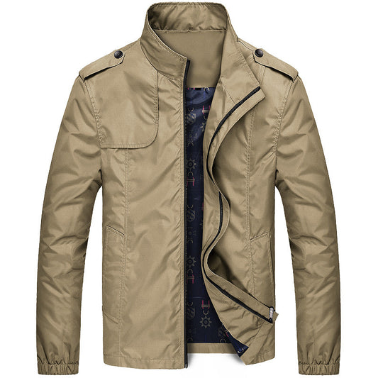 Men's Solid Stand Collar Zipper Jacket