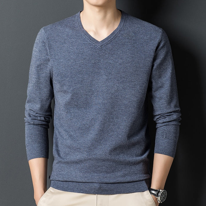 Men's V Neck Solid  Knitted Pullover