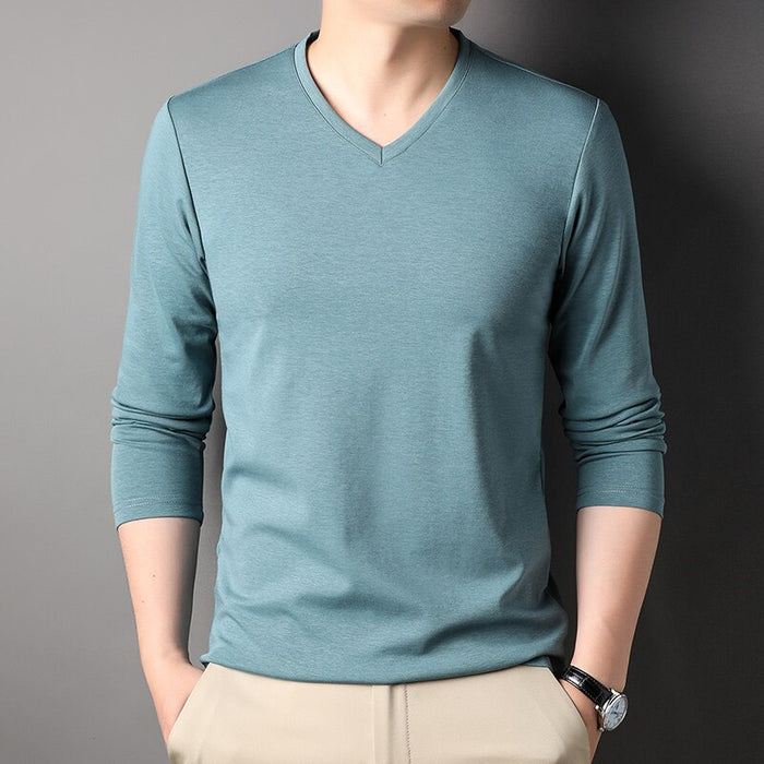 Men's V Neck Solid Long Sleeve T-Shirts