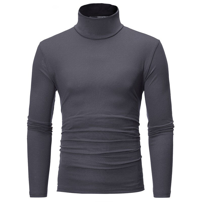 Casual Solid Turtle Neck T-Shirt For Men