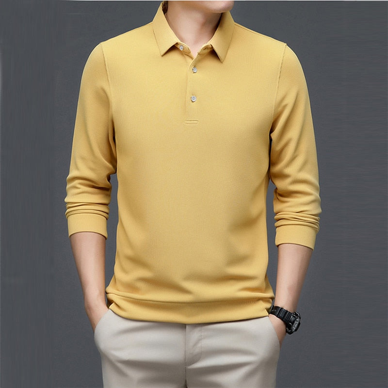 Men's Solid Long Sleeve Polo Shirt