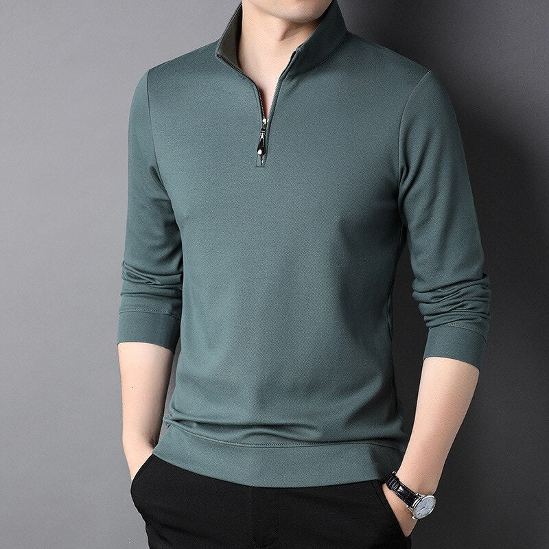 Men's Zipper Collar Solid T-Shirts