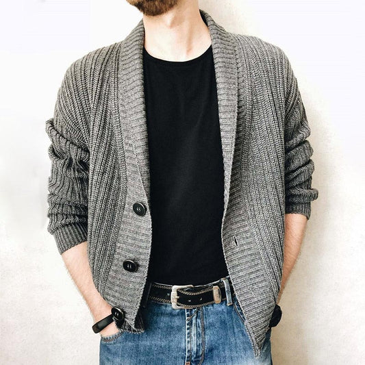 Men's Solid Buttoned Cardigan Jacket