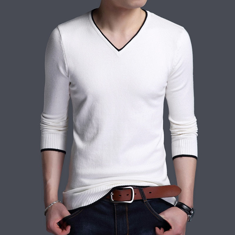 Men's V Neck Knitted Slim Fit Pullover