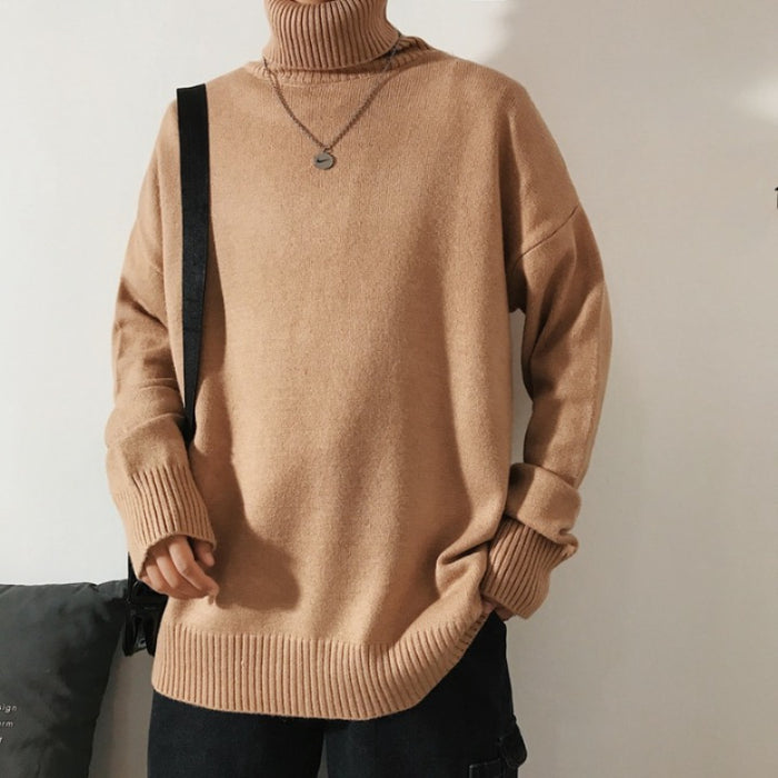 Men's Solid Loose Knitted Pullover Sweater