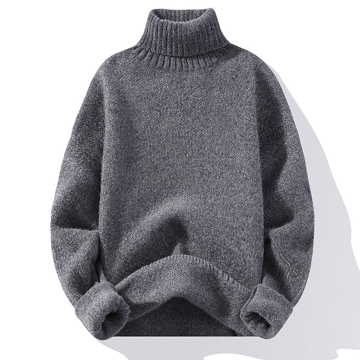 Solid Turtleneck Knitted Pullover Sweater