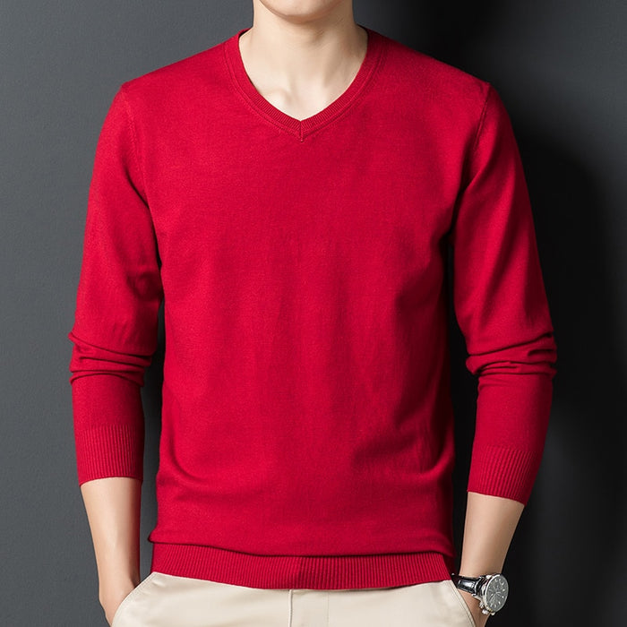 Men's V Neck Solid  Knitted Pullover