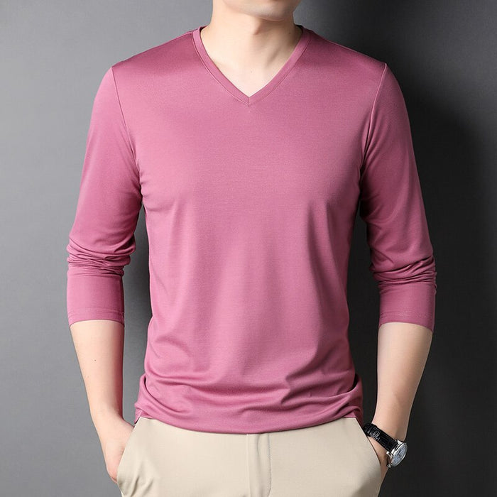 Men's V Neck Solid Long Sleeve T-Shirts