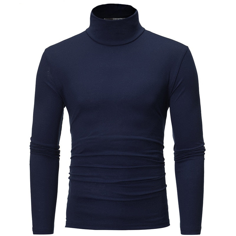 Casual Solid Turtle Neck T-Shirt For Men