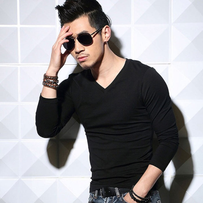 Men's Casual Solid V-Neck T-Shirt