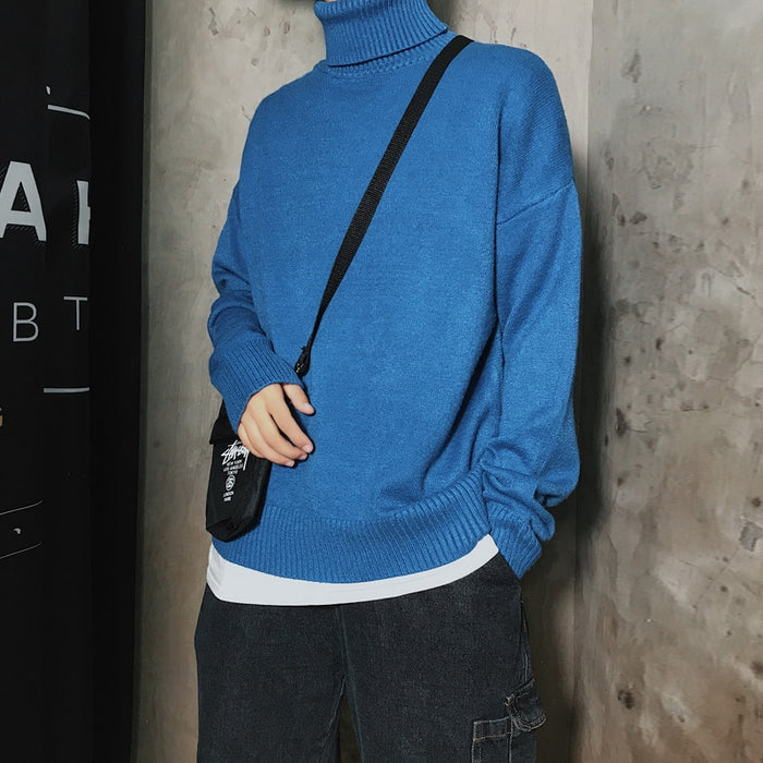 Men's Solid Loose Knitted Pullover Sweater