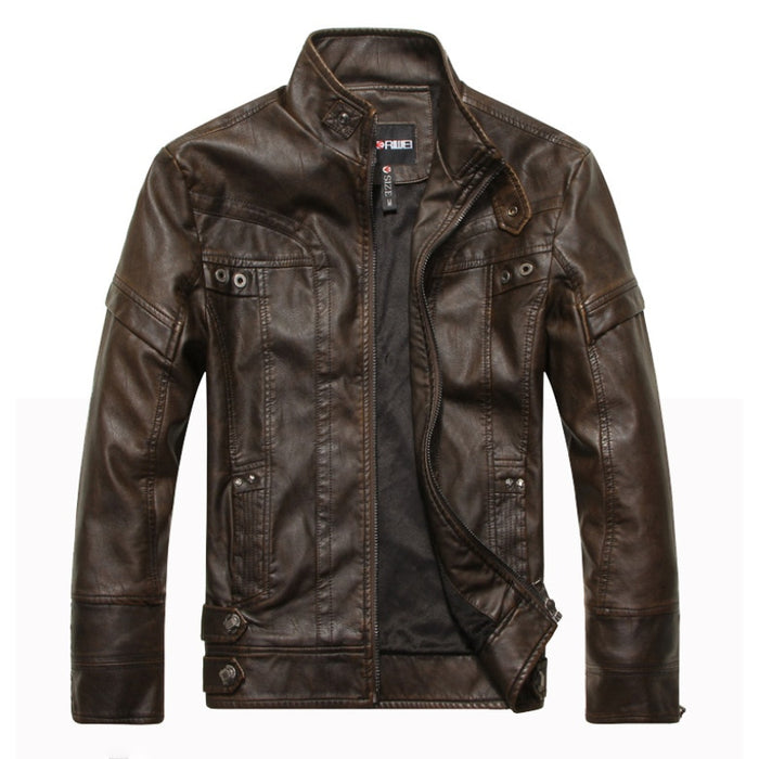 Men's Mandarin Collar Leather Jacket