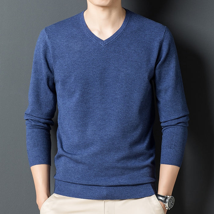 Men's V Neck Solid  Knitted Pullover