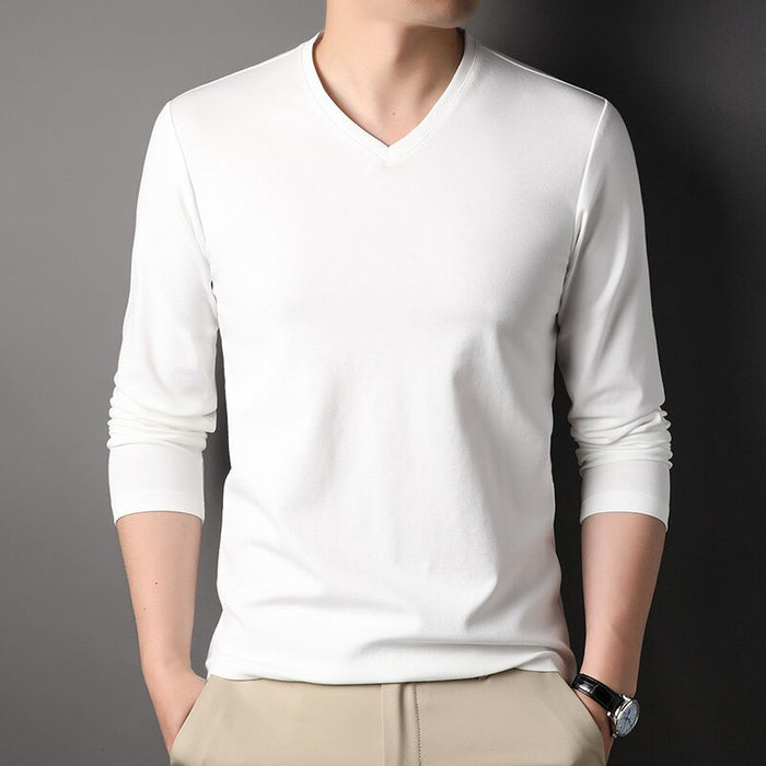 Men's V Neck Solid Long Sleeve T-Shirts