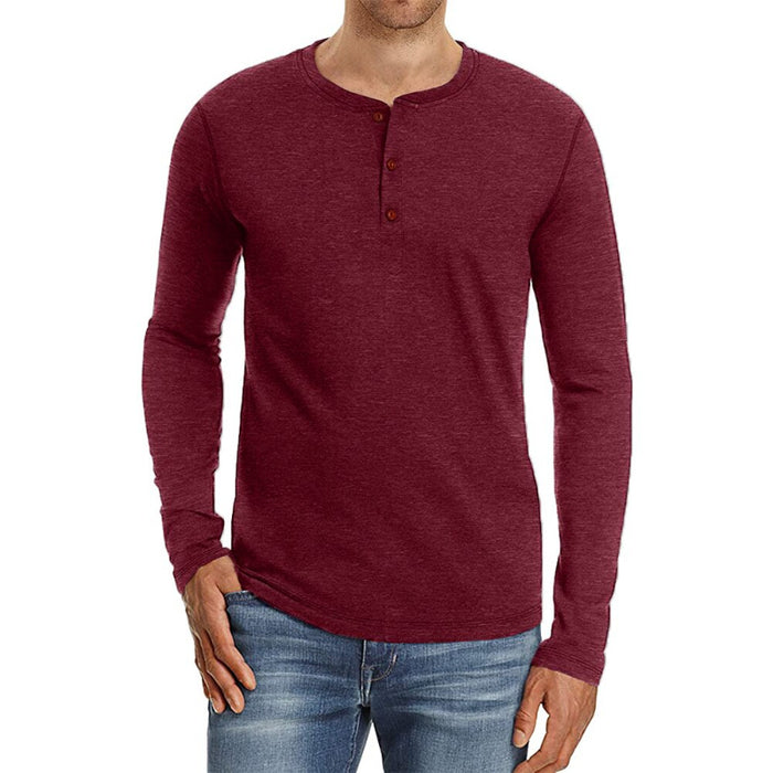 Men's Solid Cotton Henry Collar T-Shirt