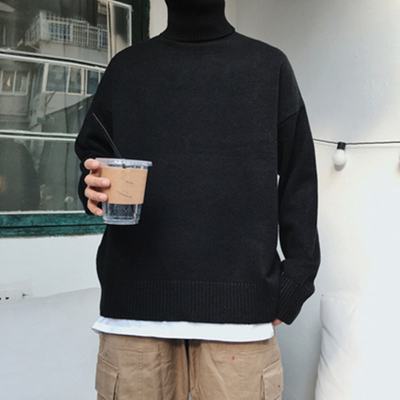 Men's Solid Loose Knitted Pullover Sweater