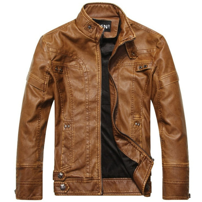 Men's Mandarin Collar Leather Jacket