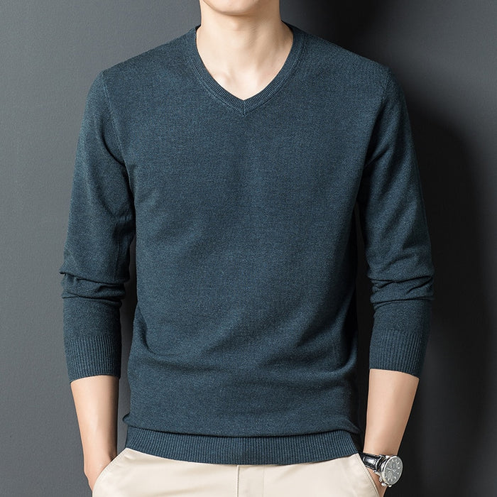 Men's V Neck Solid  Knitted Pullover