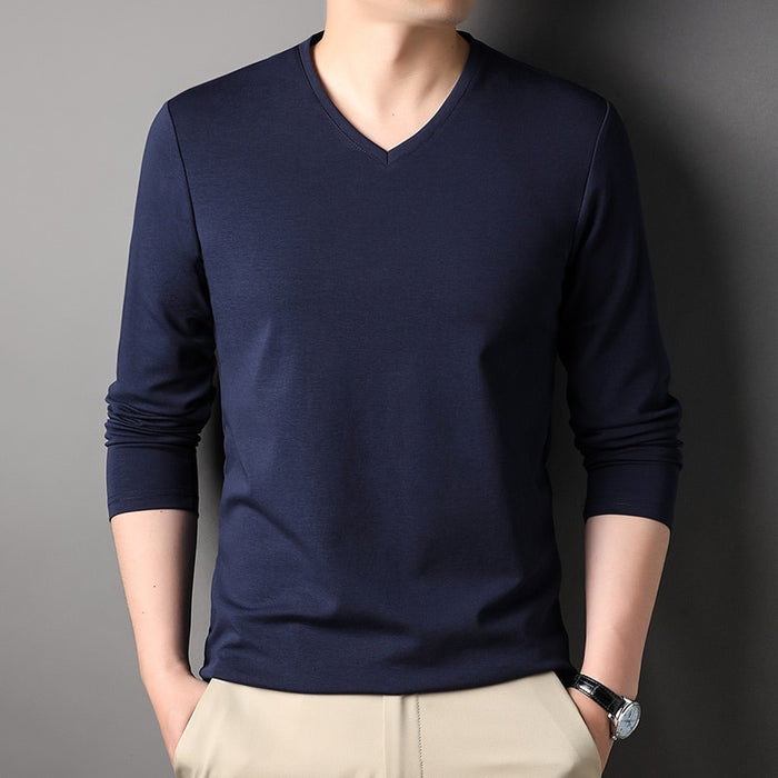 Men's V Neck Solid Long Sleeve T-Shirts
