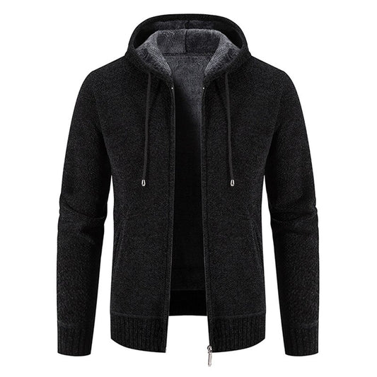 Men's Hooded Fleece Solid Knitted Cardigan