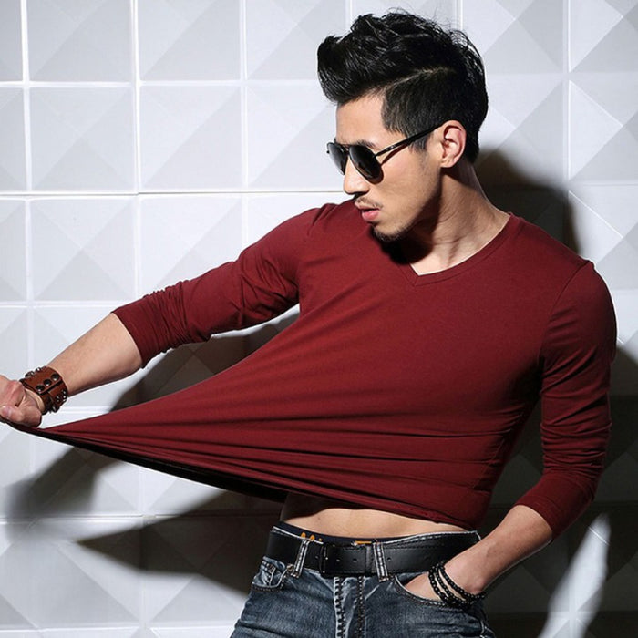 Men's Casual Solid V-Neck T-Shirt