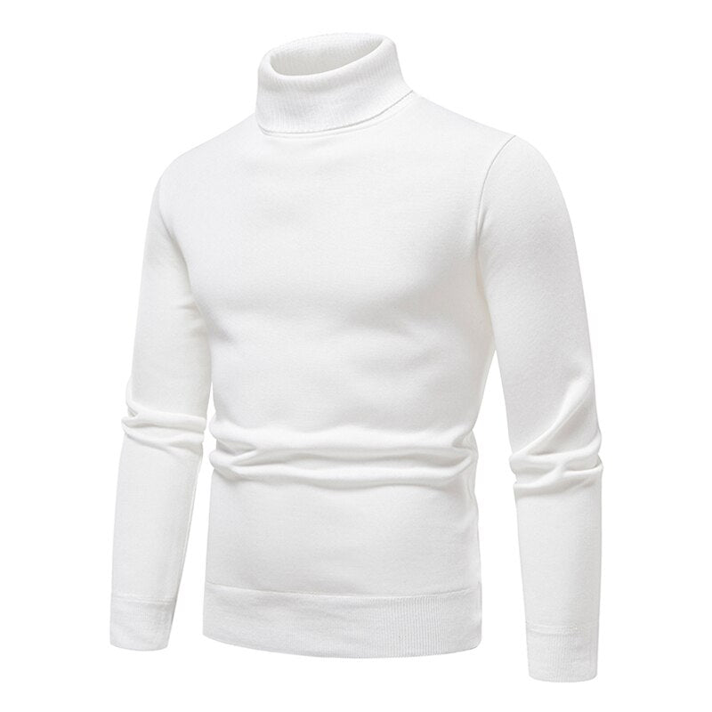 Solid Turtleneck Pullover Sweater For Men