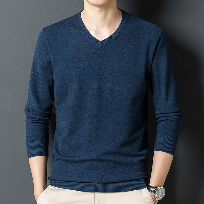 Men's V Neck Solid  Knitted Pullover