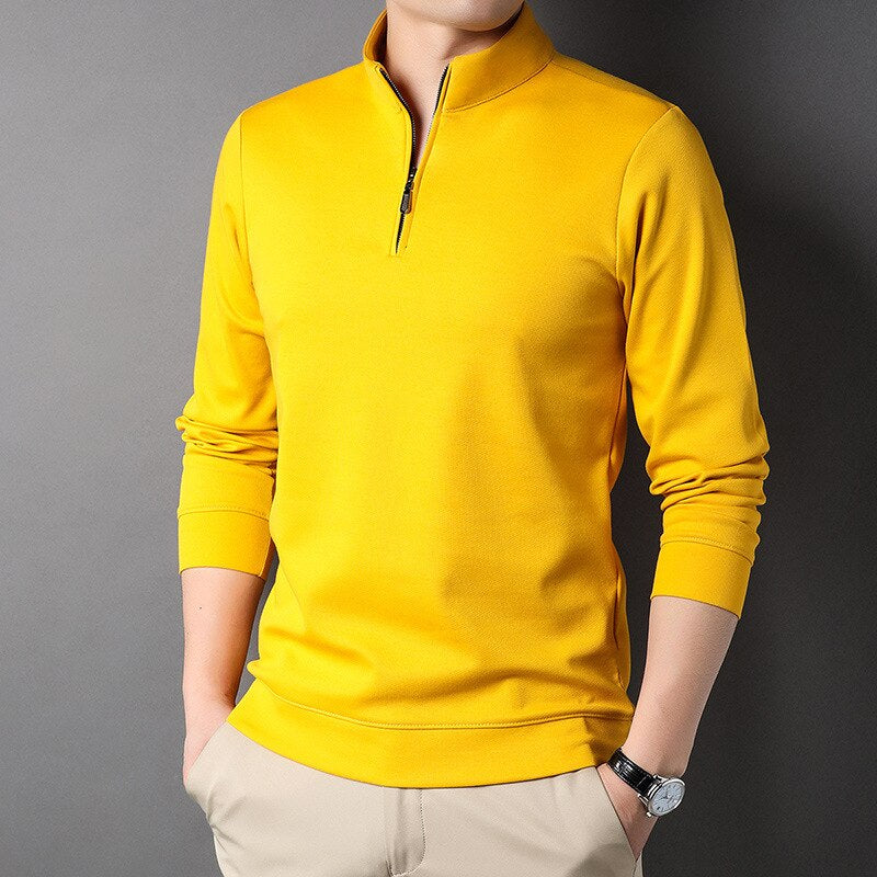 Men's Zipper Collar Solid T-Shirts