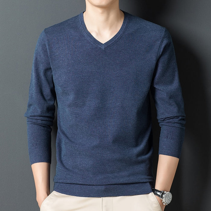 Men's V Neck Solid  Knitted Pullover