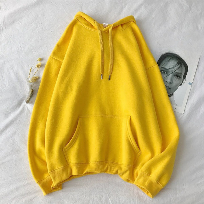 Solid Casual Streetwear Cotton Loose Hip Hop Hoodie